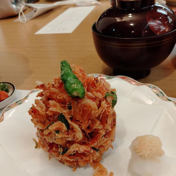 お夕飯で食べた桜えびにかきあげ!!さっくさくで美味しかった